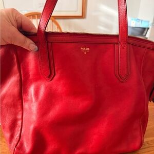 Fossil Cherry Red Leather Tote